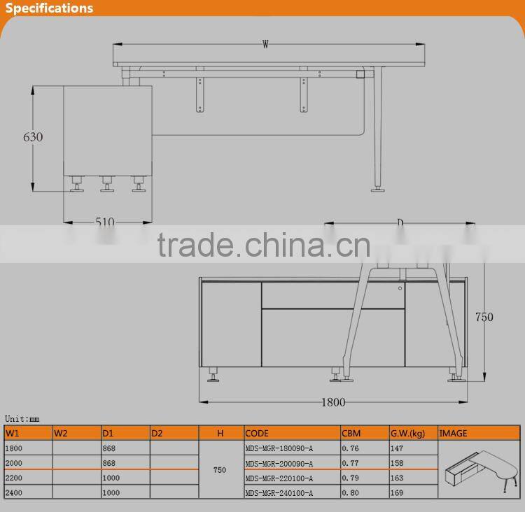 2016 Latest Deisgn CE&UL Certified Curved Office Desk
