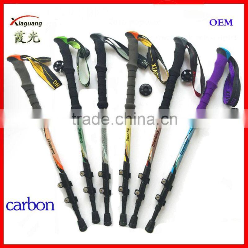 cheap three sections carbon fiber telescopic trekking pole nordic walking stick