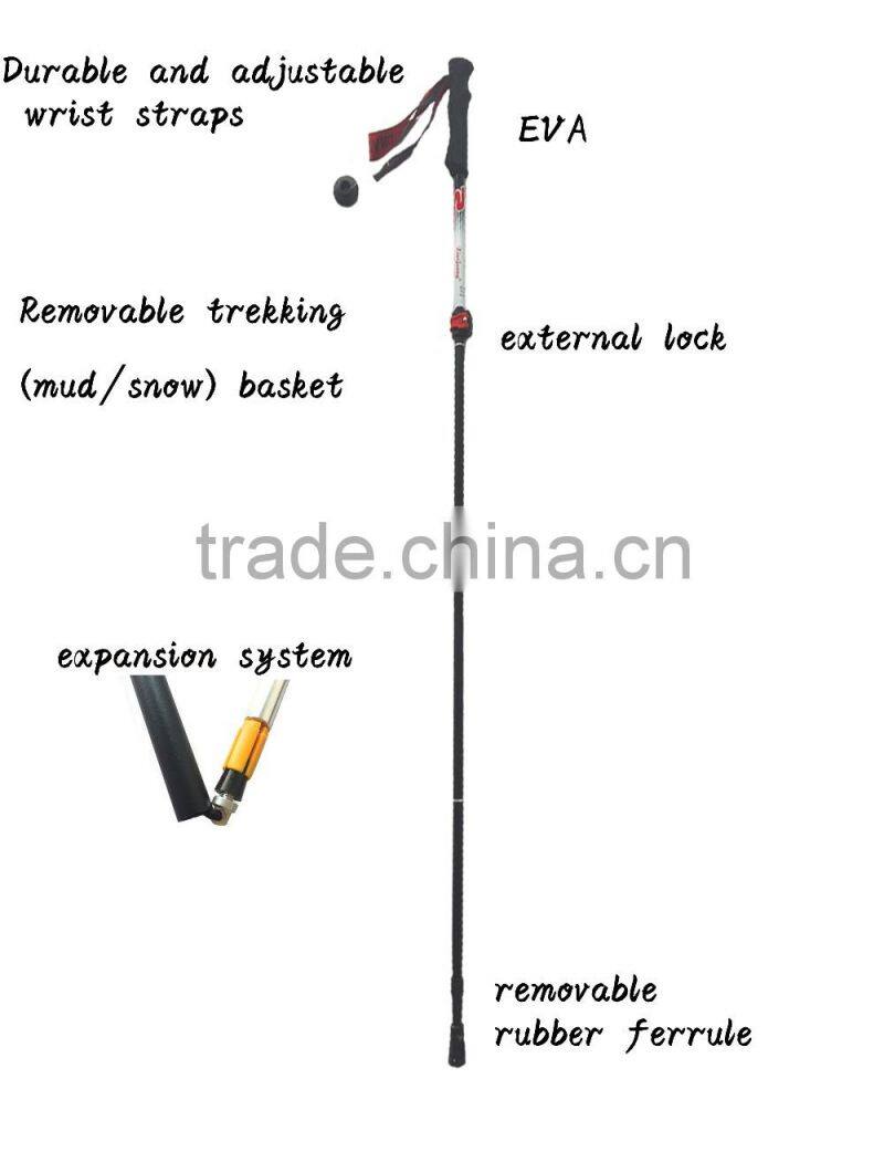 5 sections alumium7075 telescopic adjustable hiking trekking pole nordic folding walking stick