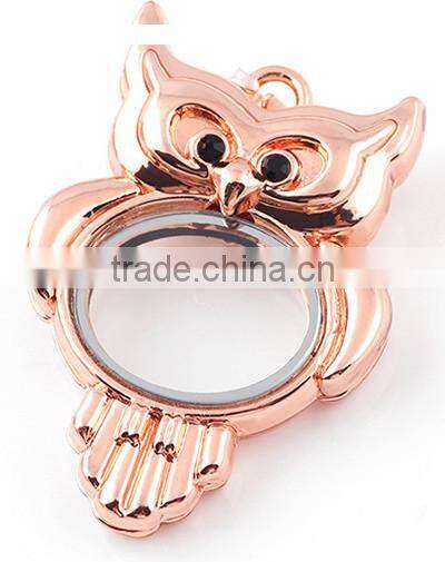 owl floating charm locket with rhinestone