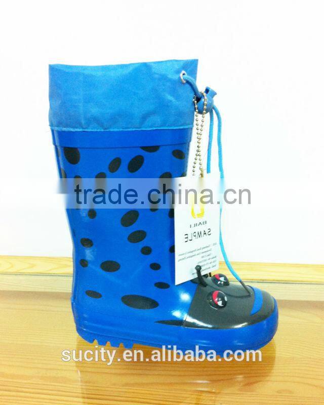 new products 2015 rainbow kids rubber rain boots with collar
