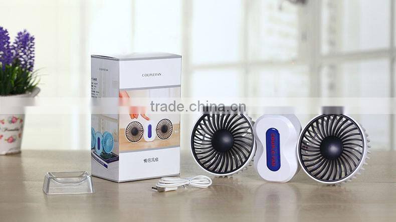 Couple fan rotate Foldable Double fans heads Handheld Rechargeable Portable Mini Usb Fan