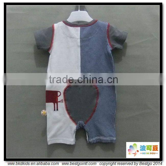 BKD 2016 Contrast color pockets baby boys romper and flock printed baby clothes