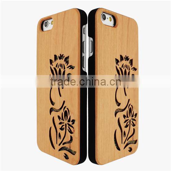 Ocase Hollow out Blossom Flower PC/TPU + wood phone case for Iphone 6