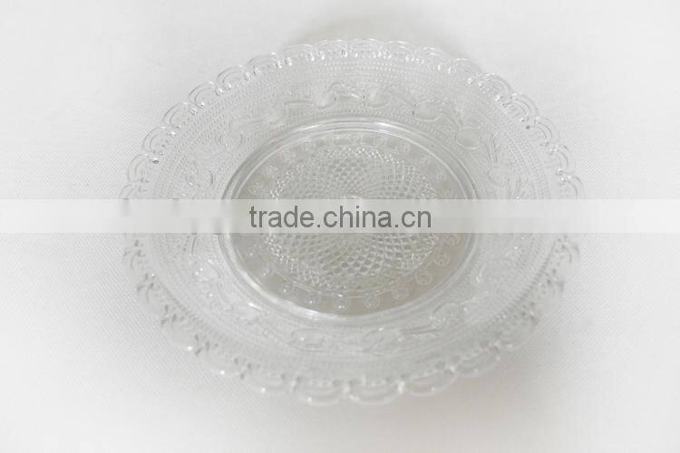 cheap bulk glass dinner plates with embossed flower design