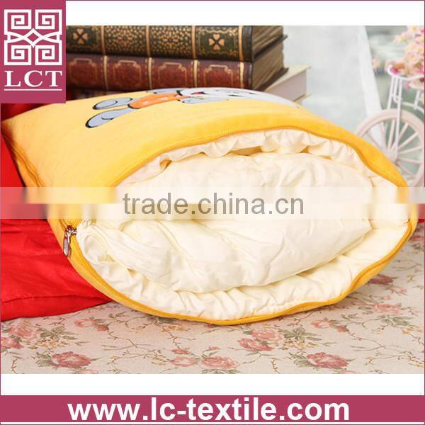 wholesale cute cartoon embroideried yellow color plush panda pillow with 2 in 1 blanket designed(LCTP0126)