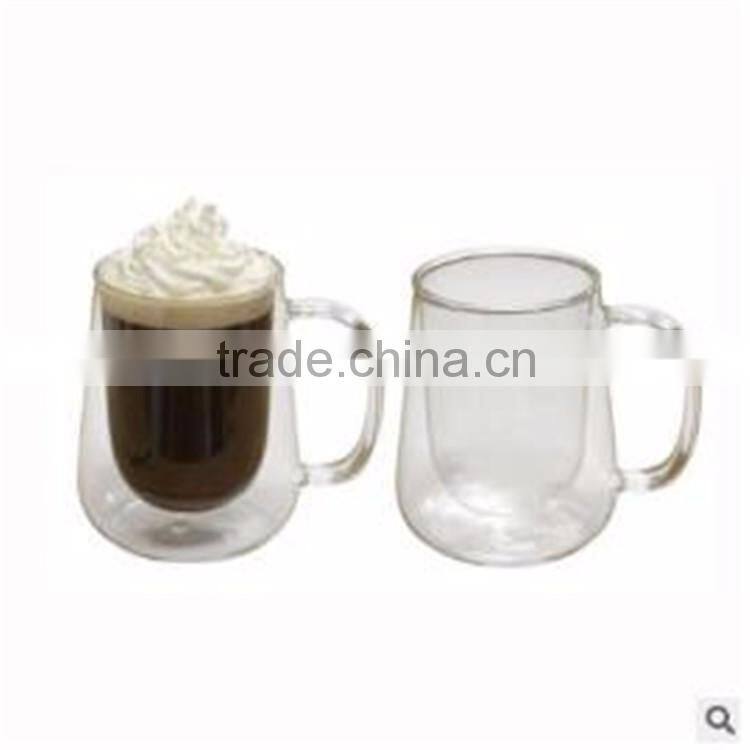 High quality Blowning Heat resistant Double wall borosilicate Ice-cream glass cup coffee cup and beer cup with handle ,in stock