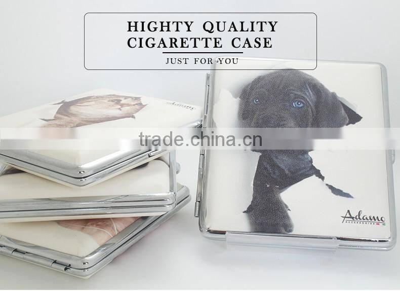 smooth pu Leather Pocket Cigarette Tobacco Case Box Holder Dog/cat design Wb-22