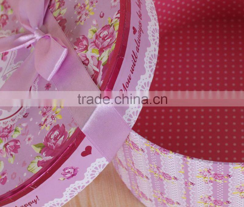 Round Shape Package Cardboard Hat Box With Ribbon