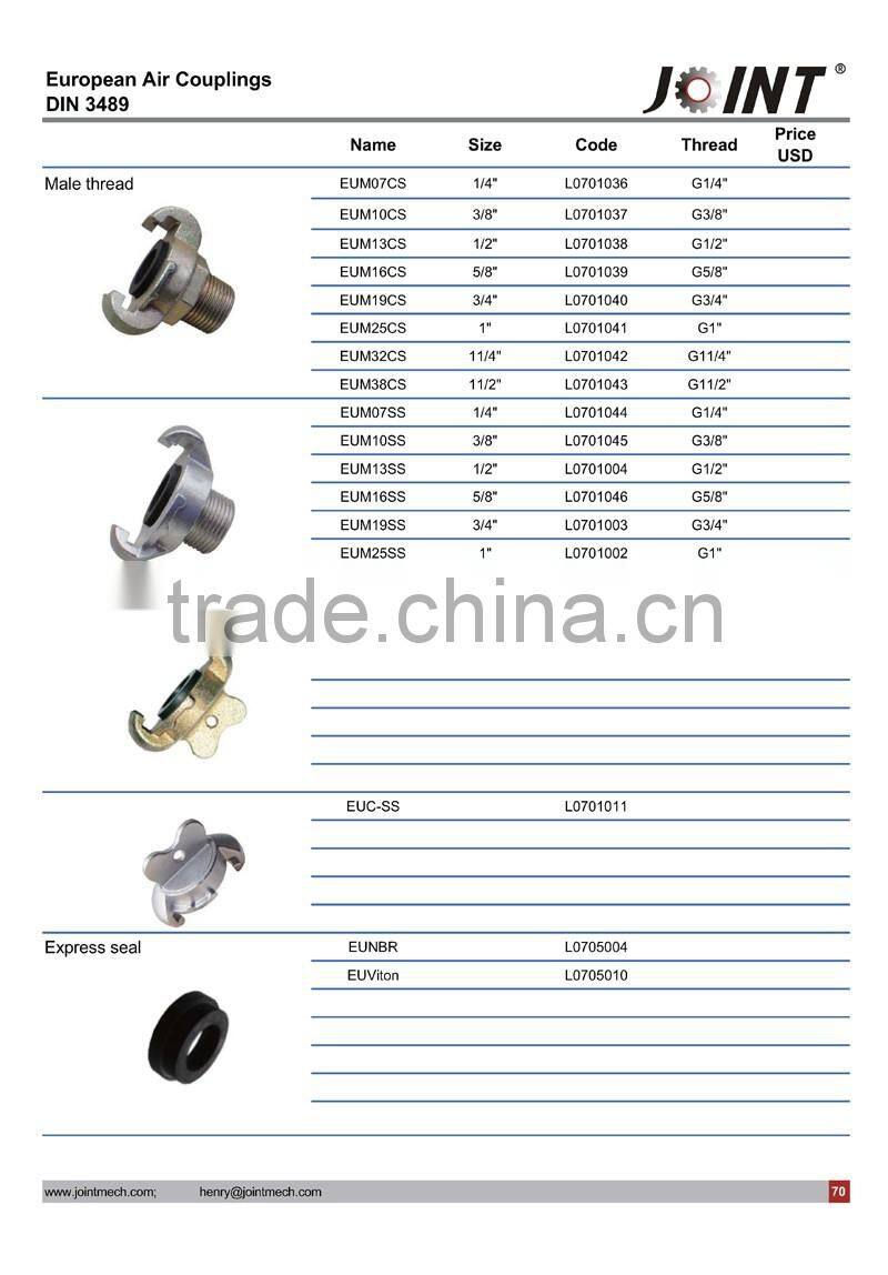 DIN 3489 European type universal air compressor claw couplings