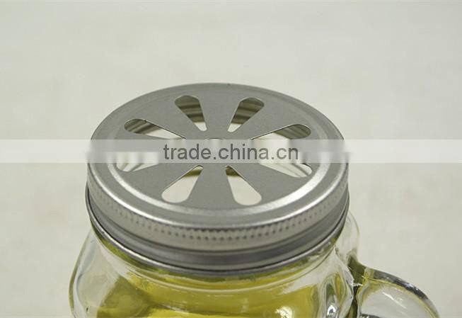 wholesale glass mason jar with handle and paper straw, metal lid 400ML