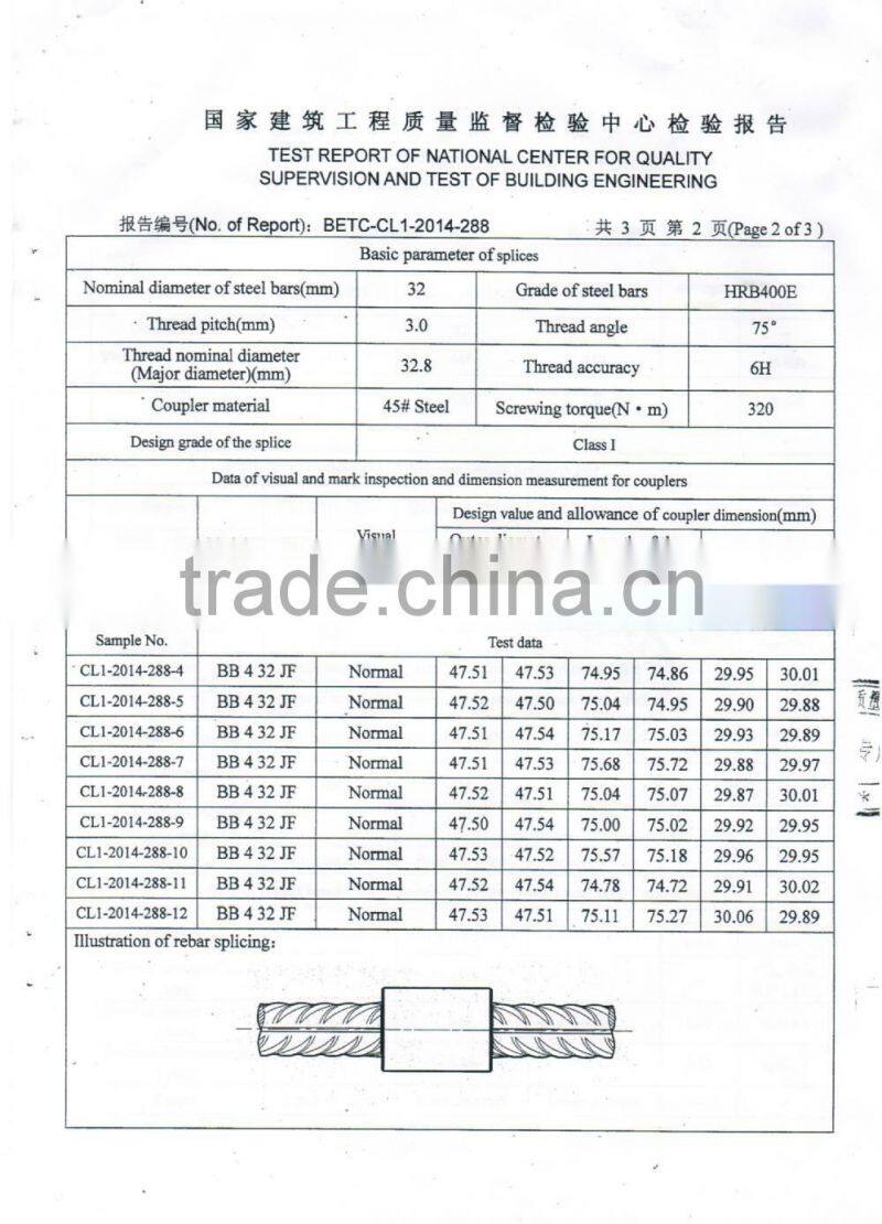 rebar coupler / rebar splicing sleeve / rebar connector