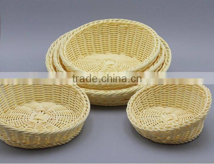 Multi sizes home or supermarket display using fruit basket eco-friendly plastic rattan woven food basket