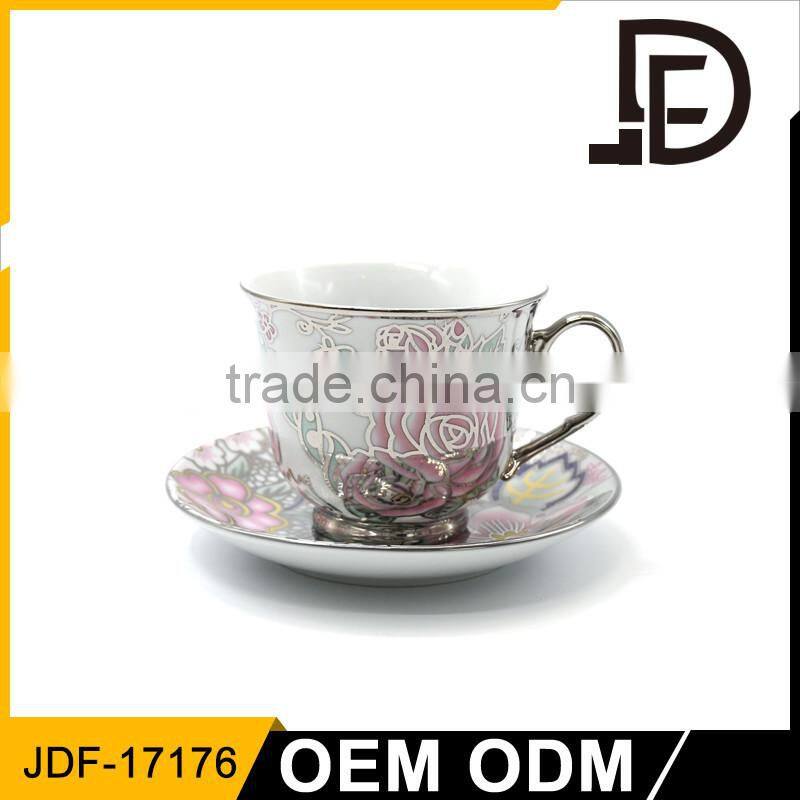 Golden Autumn Promotion Fine Ceramic Cup And Saucer / Antique Bone China Cups And Saucer Set
