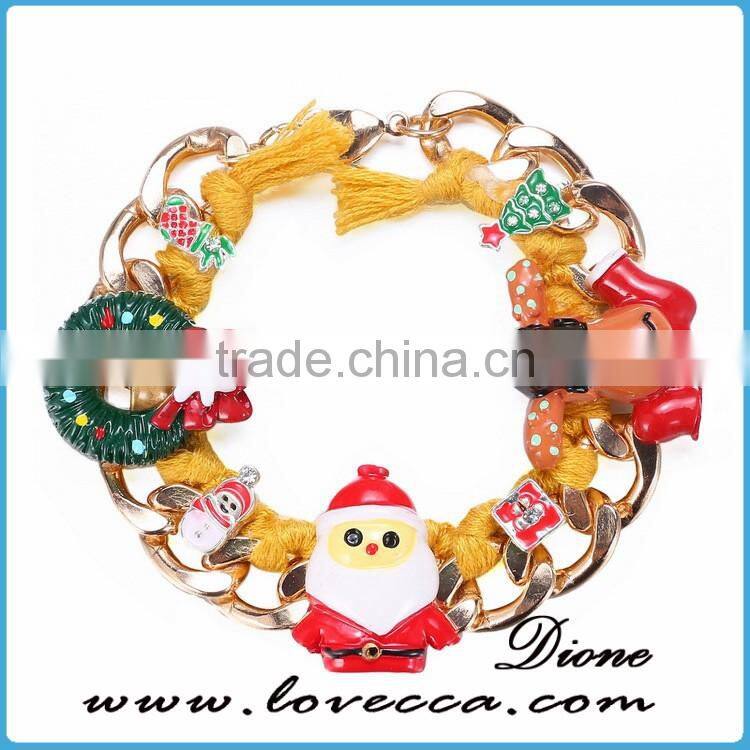 2016 latest design merry Christmas gift jewelry fashion link bracelets with santa claus and reindeer