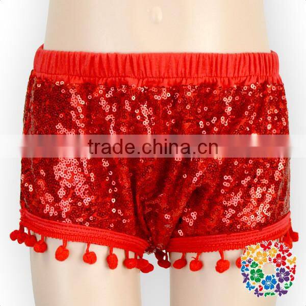 Stylish kids clothes wholesale Cotton & sequin front bow girls bloomers kids girls pom pom sequin shorts