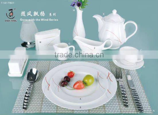 12PCS luxury hotel flower surface white ceramic dinnerware set