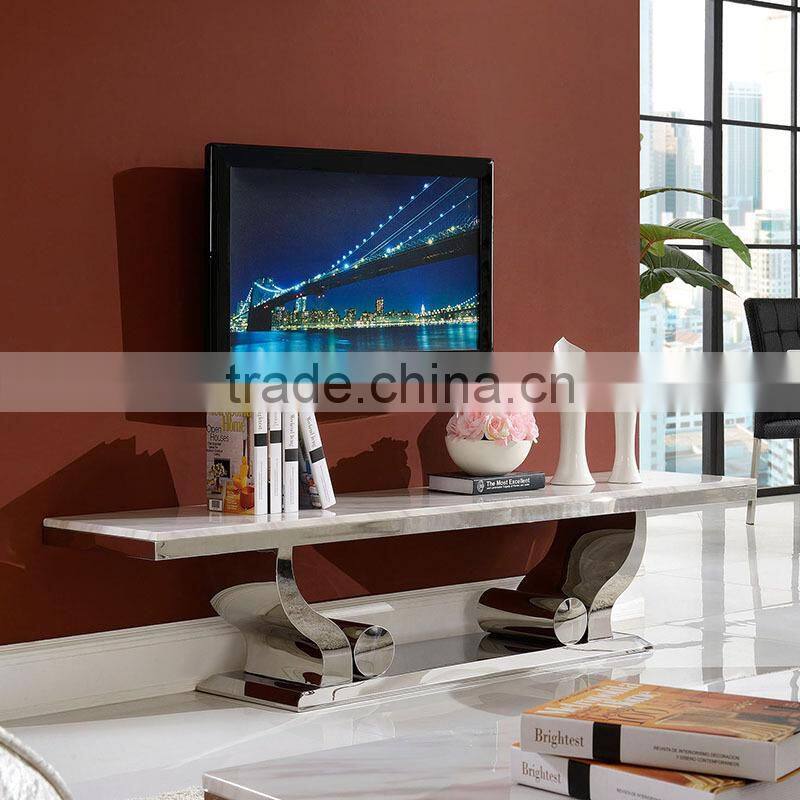 CT8035 Wonderful design stainless steel modern tv stand with marble top