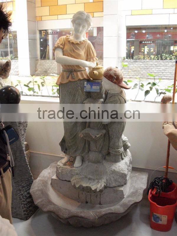 Two children fountain marble stone for home decorations