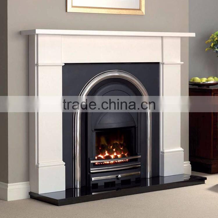 Modern clean lines beige marble fireplace surround