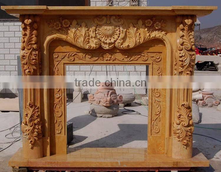 luxury home decoration marble stone carved gold fireplace mantel