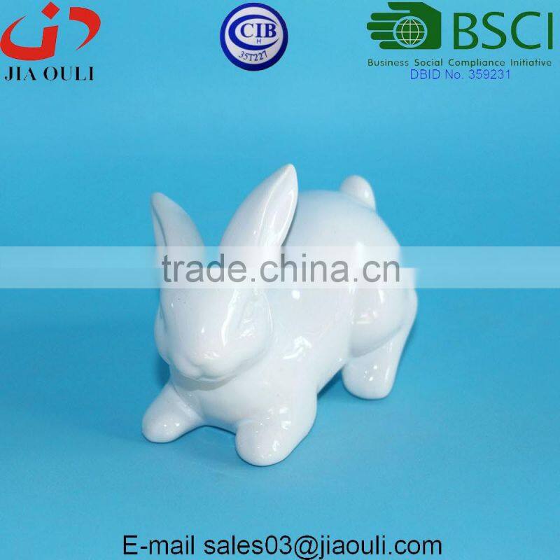 BSCI Audit Factory Easter Top Sale Ceramic Rabbit Figurines, White Porcelain Ceramic Rabbits