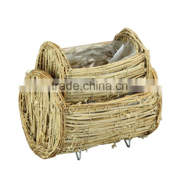 Handmade natural rattan tray with plastic linning for garden planter
