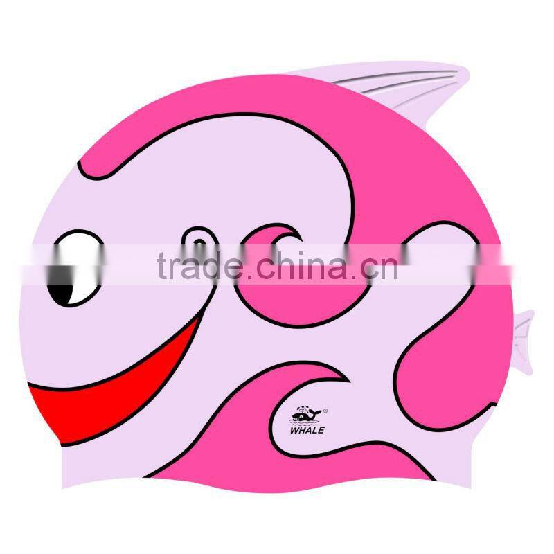 Custom multi printed silicone cartoon swimming cap for kids