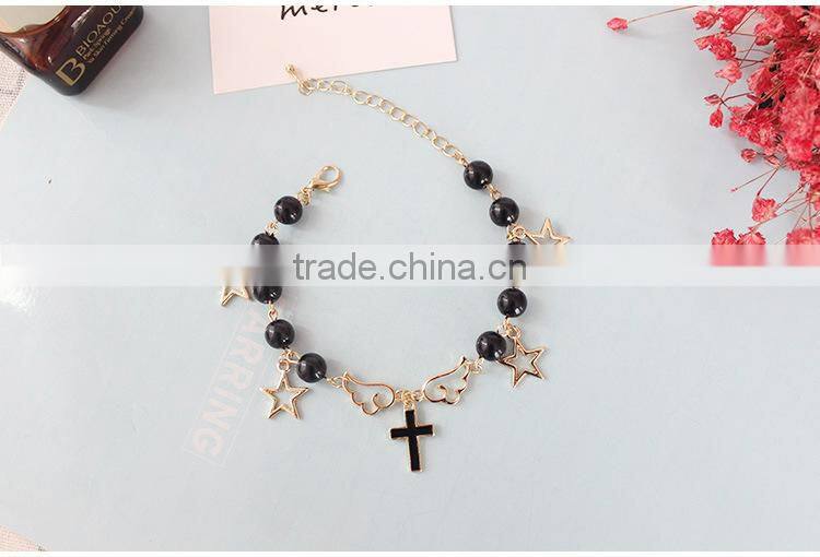 angel wing planet cross star charms bracelet pearl bead linked bracelet
