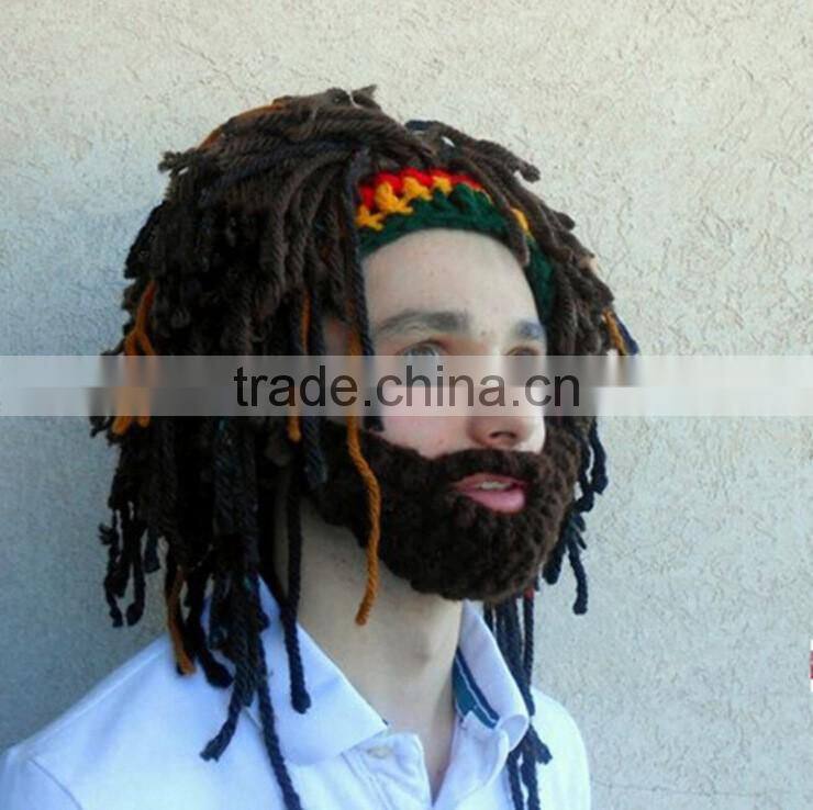 Mens Barbarian Knit Mustache Cap Beard Mask Hat detachable beard beanie hats