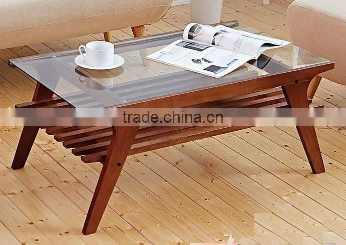 2016 High quality tempered glass modern wooden coffee table