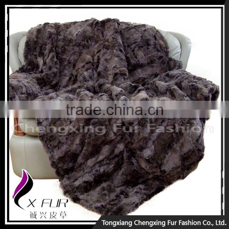 CX-D-03A Fur Throw Rex Rabbit Fur Royal Fluffy Blanket Genuine Fur Blanket