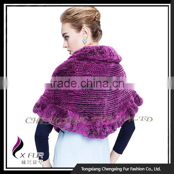 CX-B-128A Alibaba China Supplier Knitted Rabbit Fur Women's Shawl/ Poncho