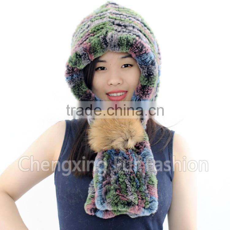CX-C-242M Hand Knitted Women Real Rex Fur Animal Cap