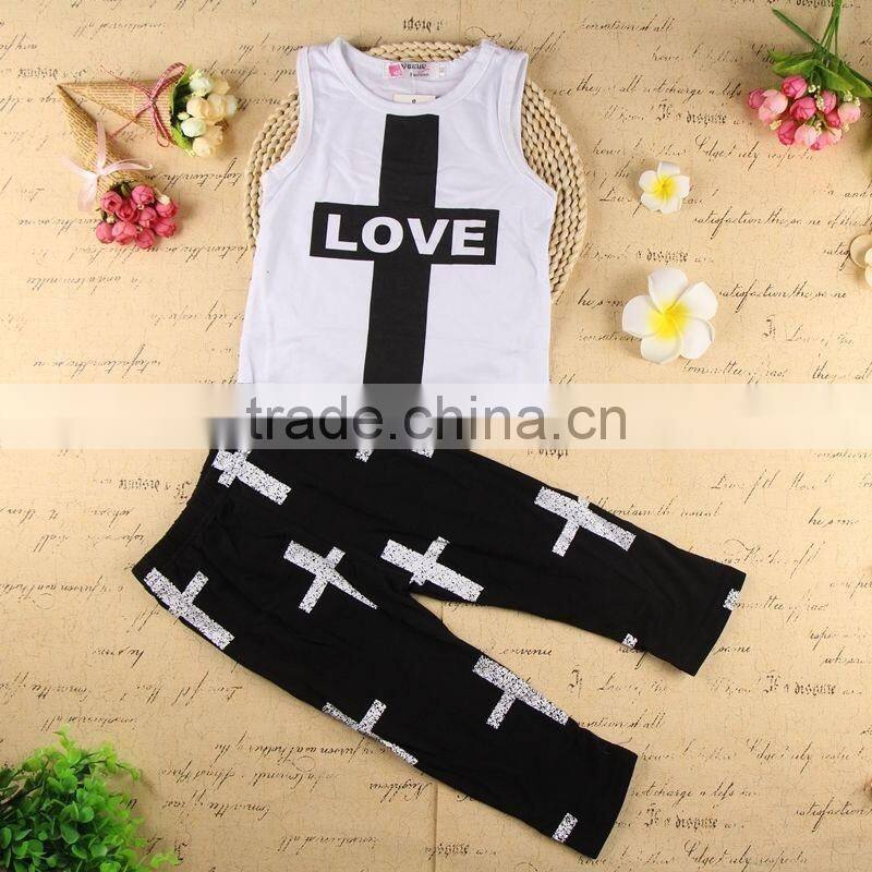 New arrival Baby clothing boutique children's cotton printing sleeveless wholesale striped t-shirt