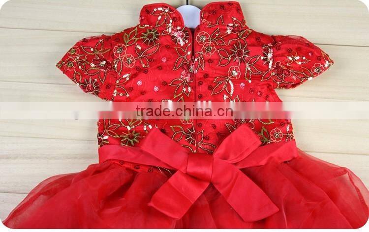 2016 Chinese flower pattern new year chiffon party flower baby girls dress for 2-8years girl