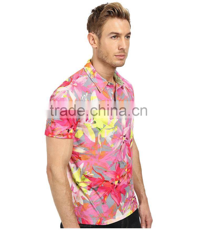 Latest design sublimated full summer flower printed polo shirt 100% polyester polo shirt