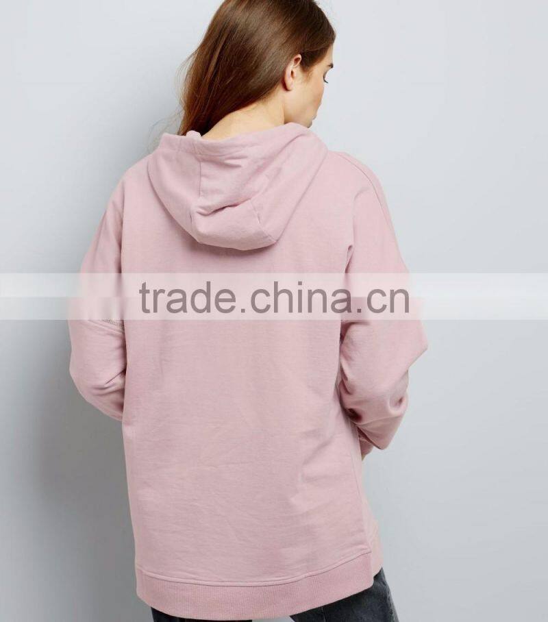 Hot Sale Custom Pink Color Oversized Zip Sleeves Hoodies Embroidered Mink Love Logo With High Quality