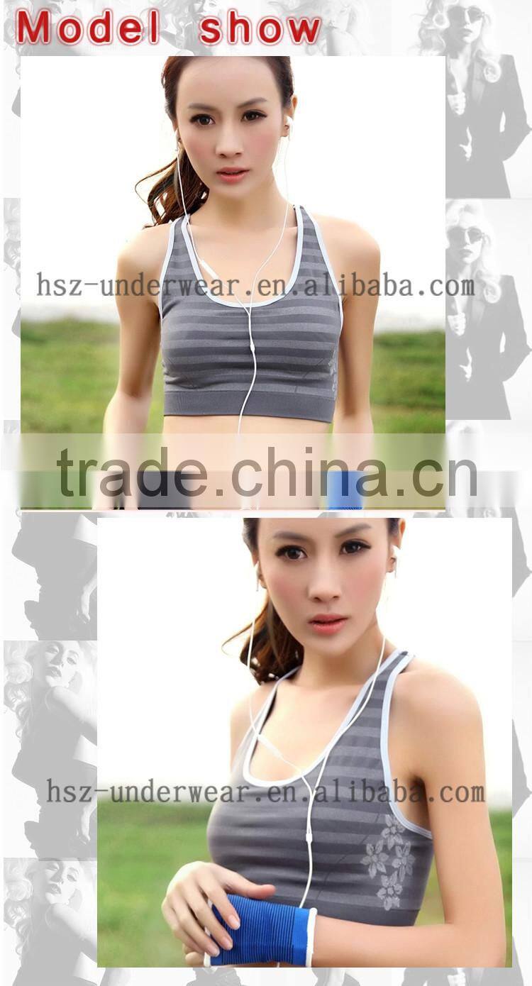 hsz-wsb0010 2016 Cheap Wholesale Women Plus Size Sports Bra Stripe Pattern Seamless Tube Gym Wear Fitness Bras