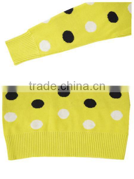 Girl's cotton allover polka dot jacquard long sleeve pullover sweater