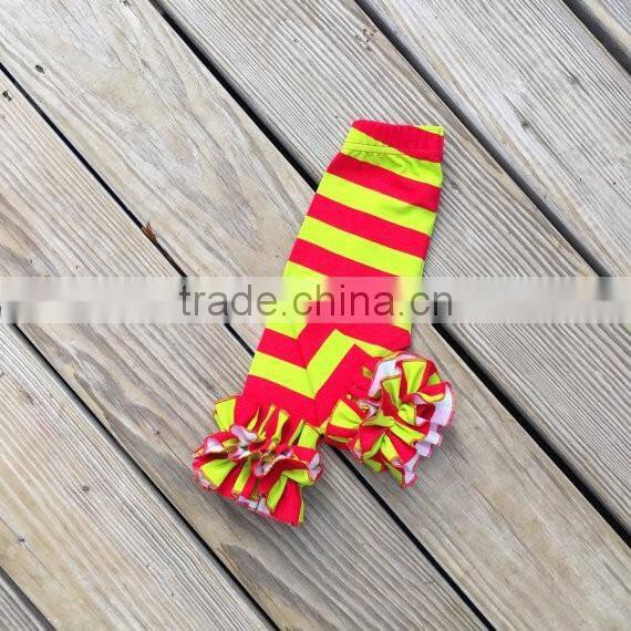 Wholesale Christmas Clothing Children Red Green Stripe Double Ruffle Leggings And Tops Girls Chrstmas Outfit