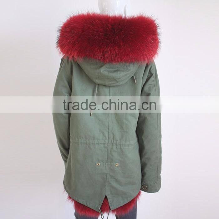 Myfur Newest Factory Price Cotton Army Green Fur Parka Jacket with Real Fox Fur Lining