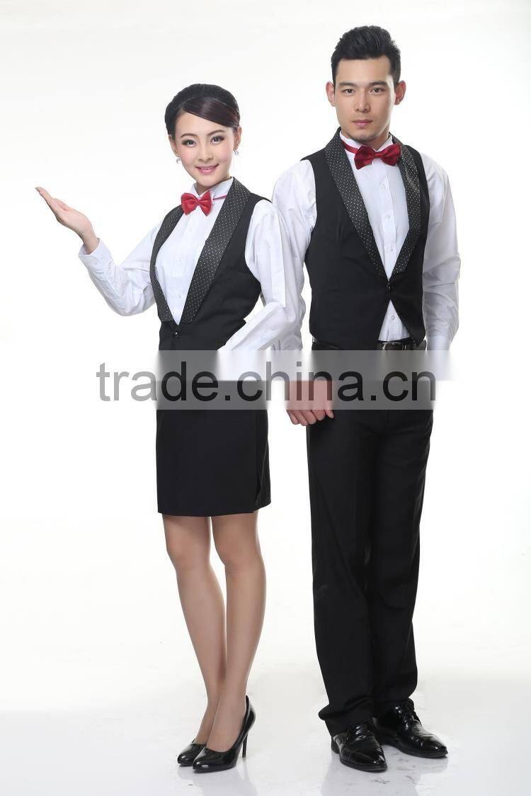 Juqian custom high end slim fit western restaurant waitress tuxedo uniform designs
