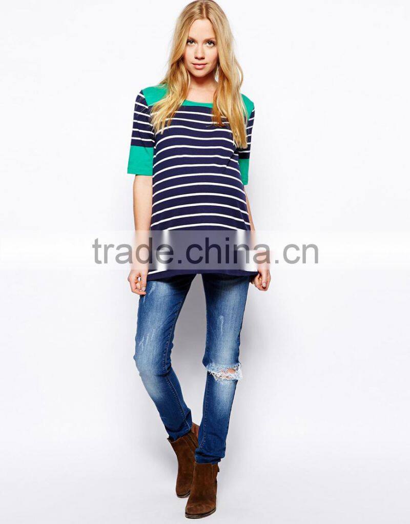 Maternity Exclusive Color Block Breton Stripe Top