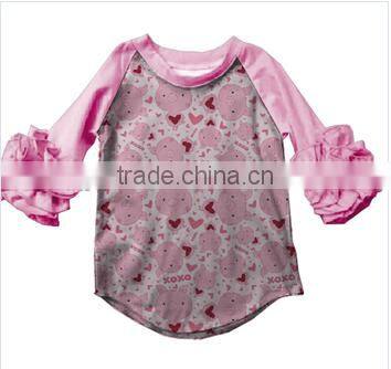 wholesale girls valentine's day 3/4 sleeve ruffle raglan baby icing ruffle top