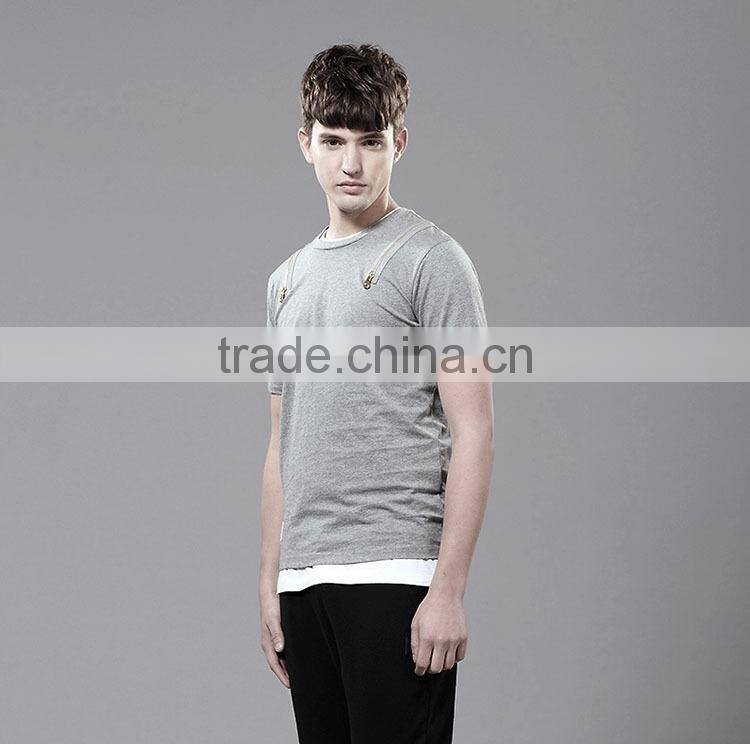 Wholesale 65%cotton 35%polyester short sleeve black men's t shirt with zipper ST-2