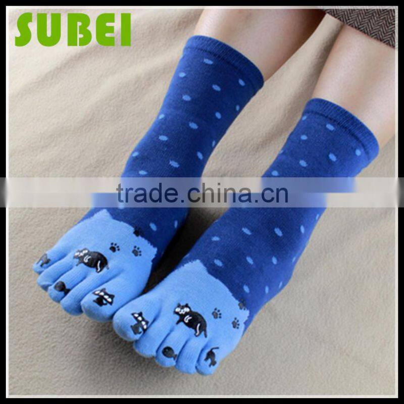 2015 Female warm five fingers socks,cotton and nightbird pattern socks,Quiet and sweet
