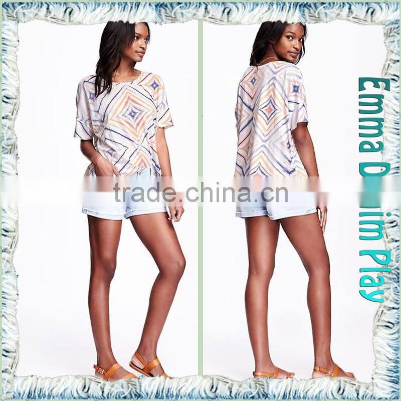 High Quality Digital Printing Custom Pattern Ladies Fashion Boat Neck Half Sleeve T-Shirt