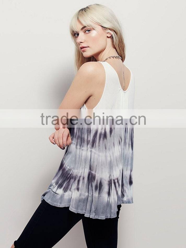 2016 Guangzhou Shandao New Summer Beach Wear Women Casual Sleeveless Printed Round Neck Chiffon Latest Fashion Long Top Design