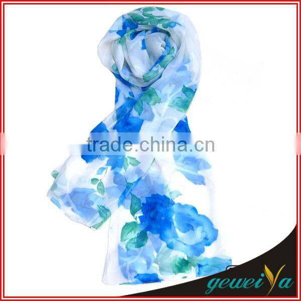 Chiffon Pink Flower Printing Hot Arab Hijab Muslim Fashion Scarf